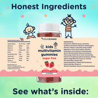 NaturallyMum Kids Multivitamin Gummies | for Children | Vegan Friendly | 30 Chewable Gummies | with Vitamins A, D, E, B6, B12, C | Sugar Free | Strawberry Flavour | 30-Day Supply