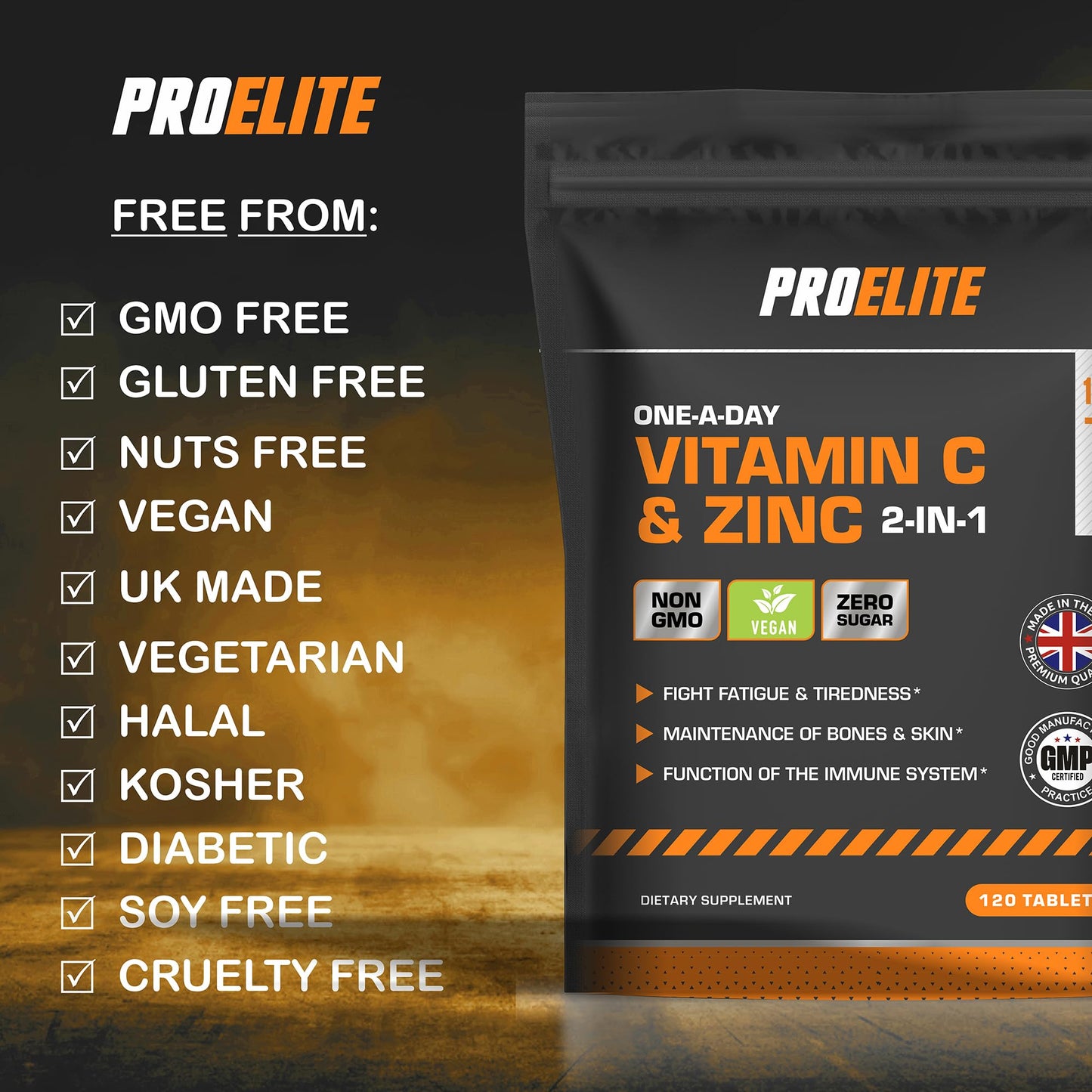 Vitamin C and Zinc 360 Tablets Vegan - Ascorbic Acid with Added Zinc - Maintenance of Normal Immune System - High Strength Vitamin C & Zinc Capsule & Powder Alternative by PROELITE