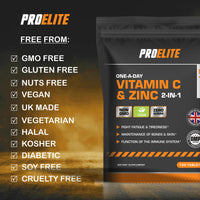 Vitamin C and Zinc 360 Tablets Vegan - Ascorbic Acid with Added Zinc - Maintenance of Normal Immune System - High Strength Vitamin C & Zinc Capsule & Powder Alternative by PROELITE