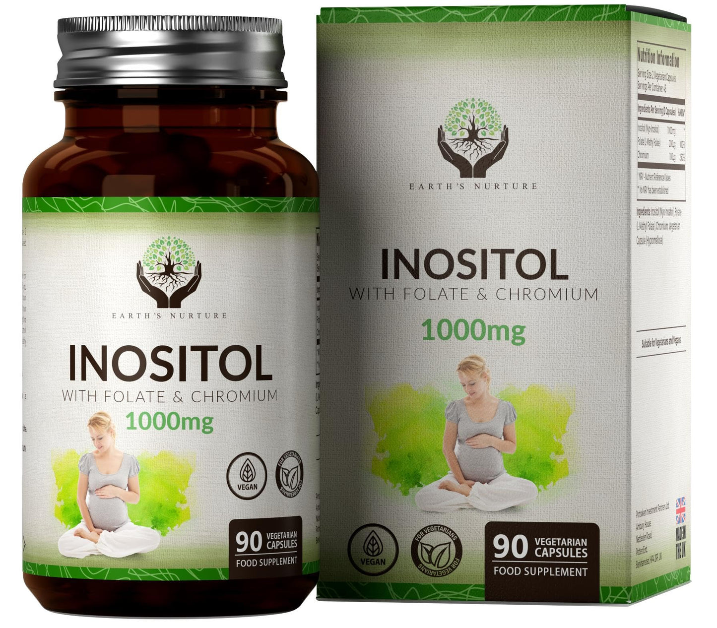 EN Myo-Inositol Chromium & Folate Blend | 1000mg Myo Inositol Per Serving | 90 Vegan Capsules | Supplements for Female Support | Vitamins for Women | Non GMO | Gluten & Allergen Free | Made in The UK