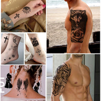 Yazhiji 36 Sheets Temporary Tattoos Stickers, 12 Sheets Fake Body Arm Chest Shoulder Tattoos for Men or Women with 24 Sheets Tiny Black Temporary Tattoos.