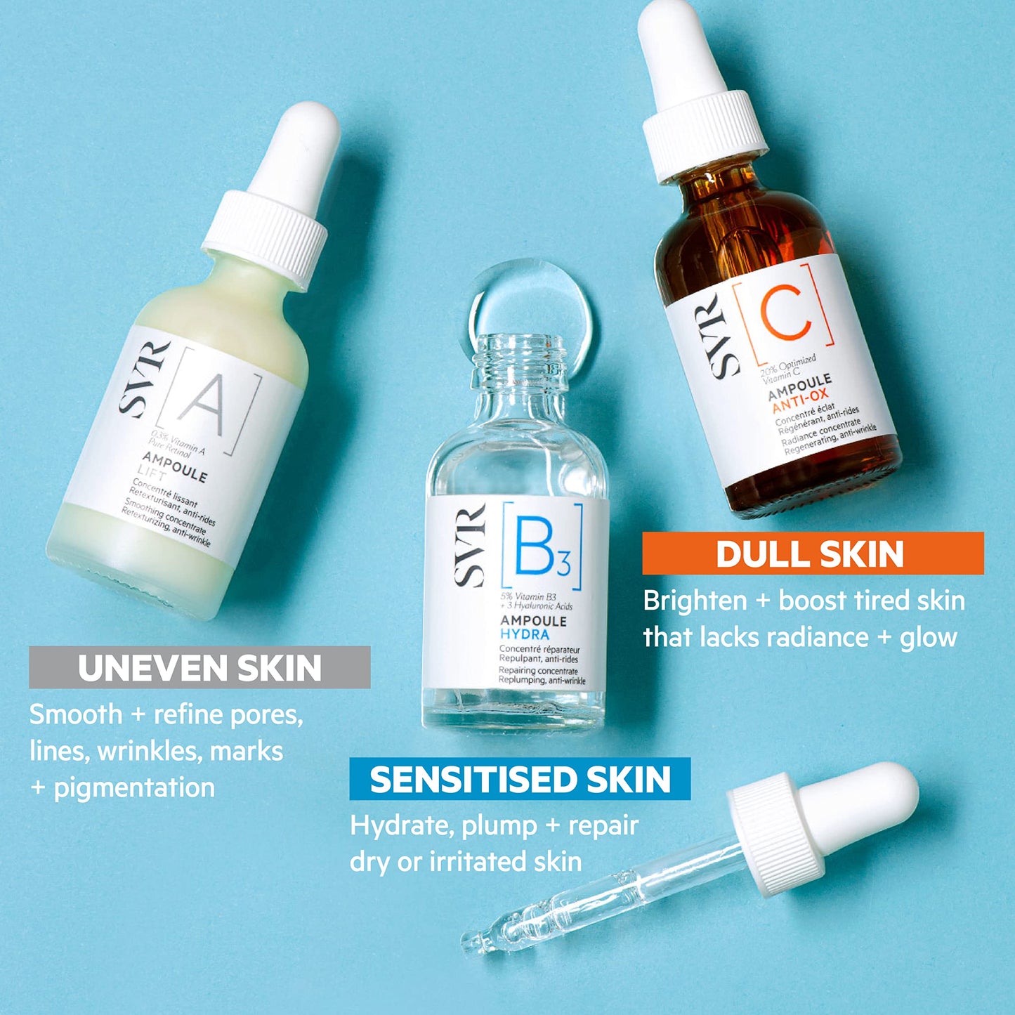 SVR [C] Ampoule Anti-Ox Revitalising Radiance + Anti-Wrinkle Face Serum. 20% Vitamin C Revitalises + Brightens, Combatting Fine Lines, Dull, Tired Skin + Uneven Skin-tone, 30ml