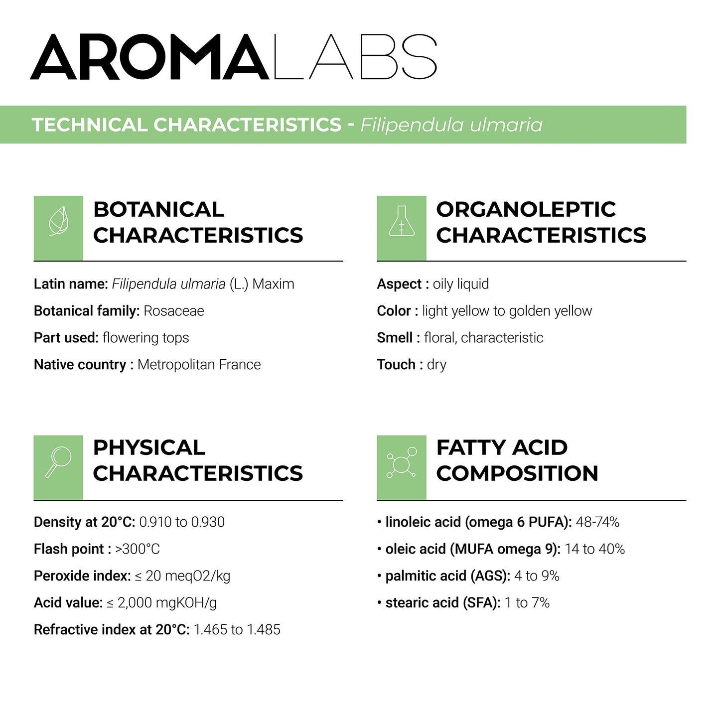 Aroma Labs ORGANIC - MEADOWSWEET Infused Oil - 50mL - 100% Pure, Natural and Cosmos Certified - AROMA LABS (French Brand)
