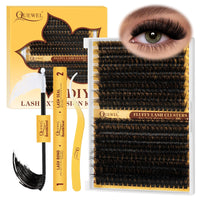 QUEWEL DIY Lash Extension Kit 320Pcs 80D+100D Fluffy Cluster-Lashes Mix 12-18mm Thick Eyelash-Clusters Bond and Seal Lash Kit and Lash Tweezers Easy DIY at Home(80D+100D Fluffy Kit)