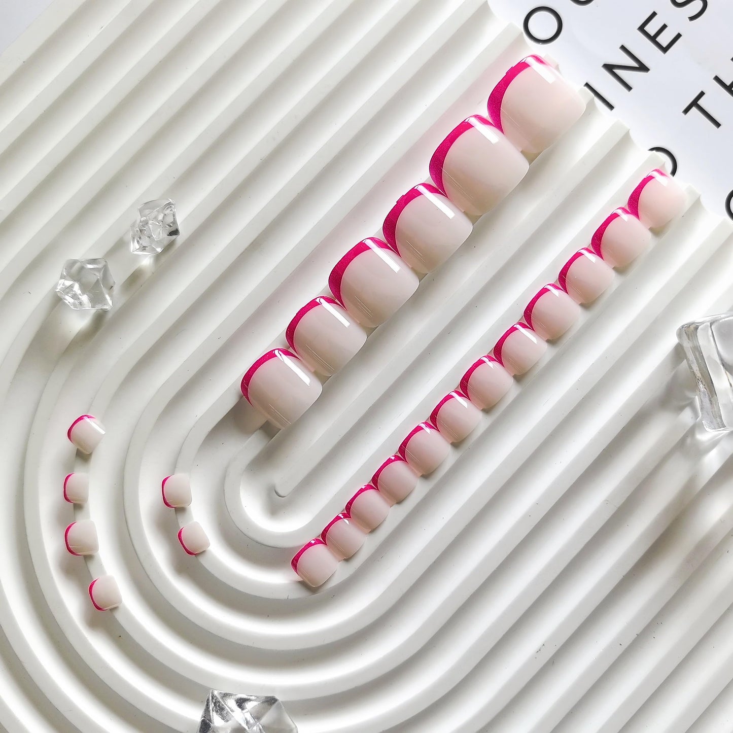 SXVME Hot Pink French Tip Press on Toes Nails Short Square, White Fake Toe Nails Glue on, Acrylic Toe Press on Nails for Women, Full Cover Glossy Gel ToeNails in 24 Pcs