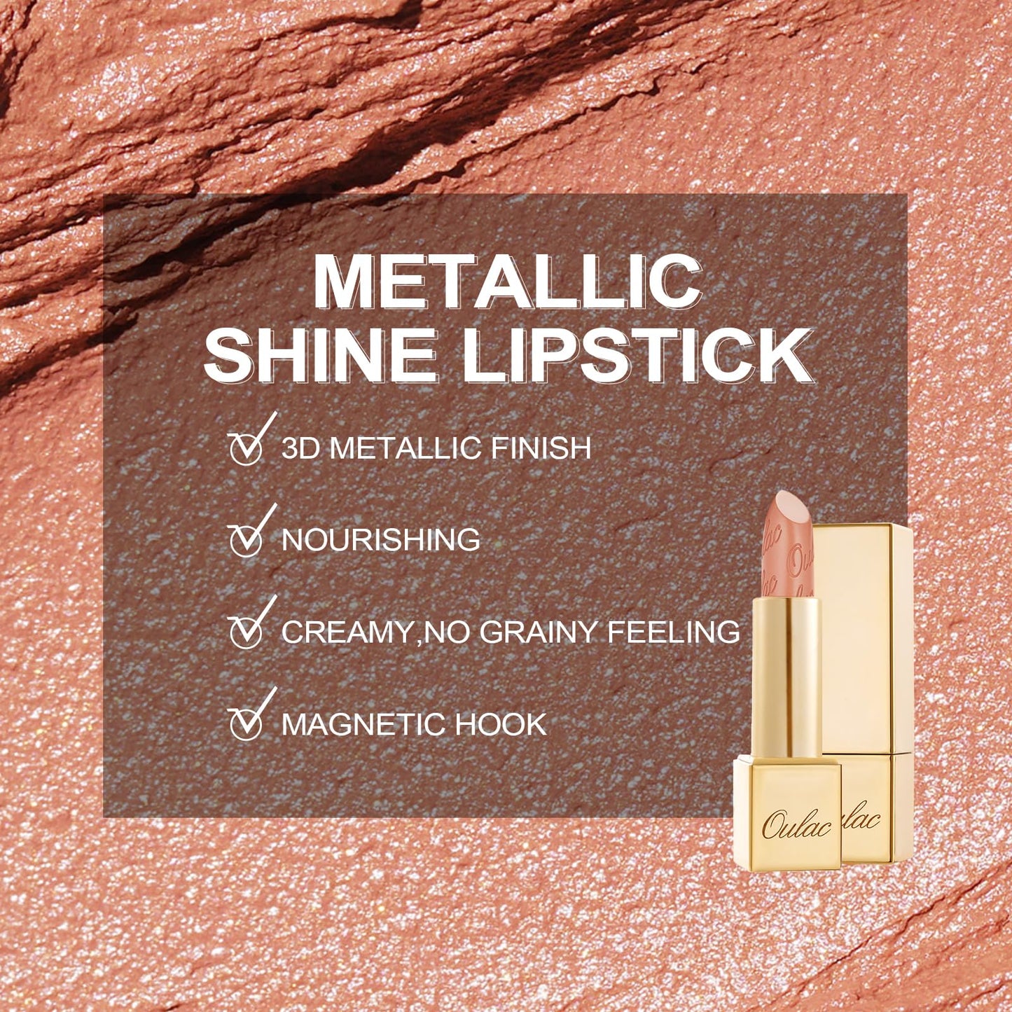 OULAC Glow Metallic Shine Lipstick, Nude High Impact Lipcolor, Lightweight Soft and Ultra Hydrating, Long Lasting, Vegan & Cruelty-Free, Full Coverage Lip Color 4.3 g/0.15 GM14 77 Odyssey