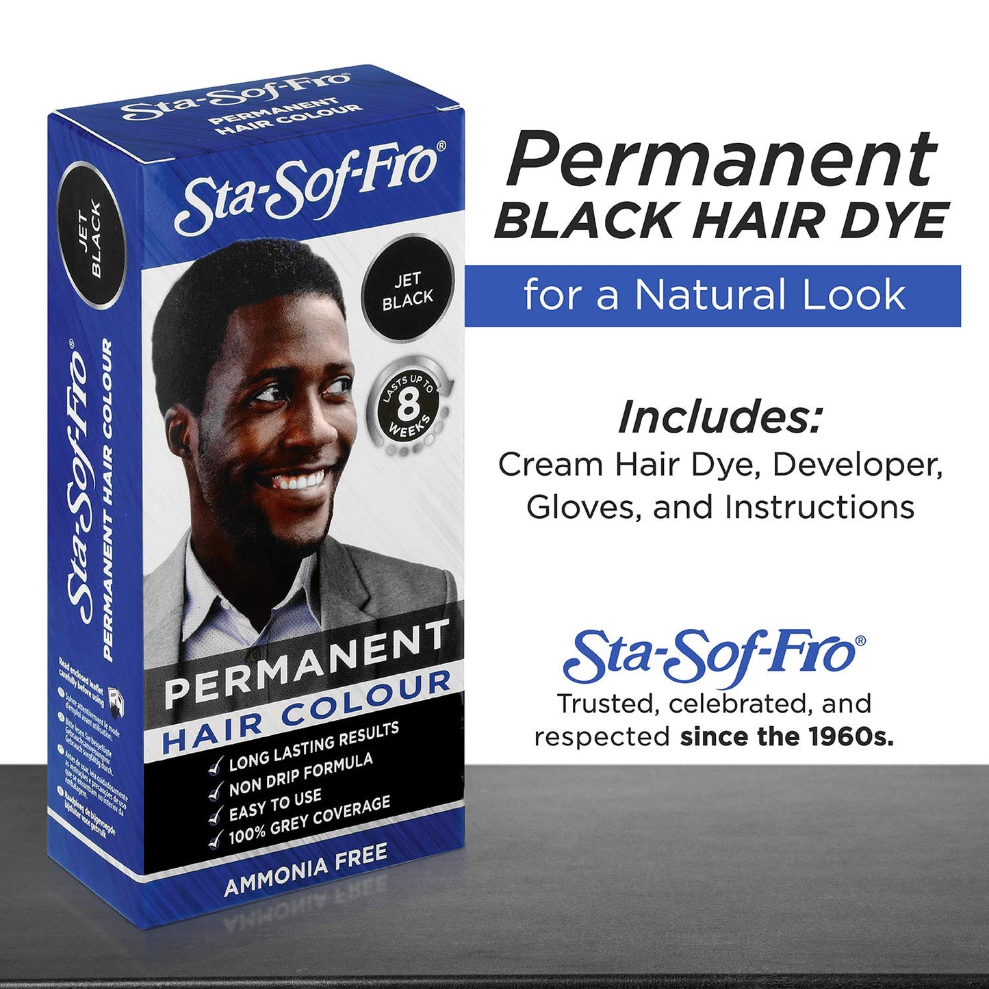 Sta-Sof-Fro Sta Sof Fro Permanent Black Hair Dye for Men - Cream Formula, Jet Black Hair Color