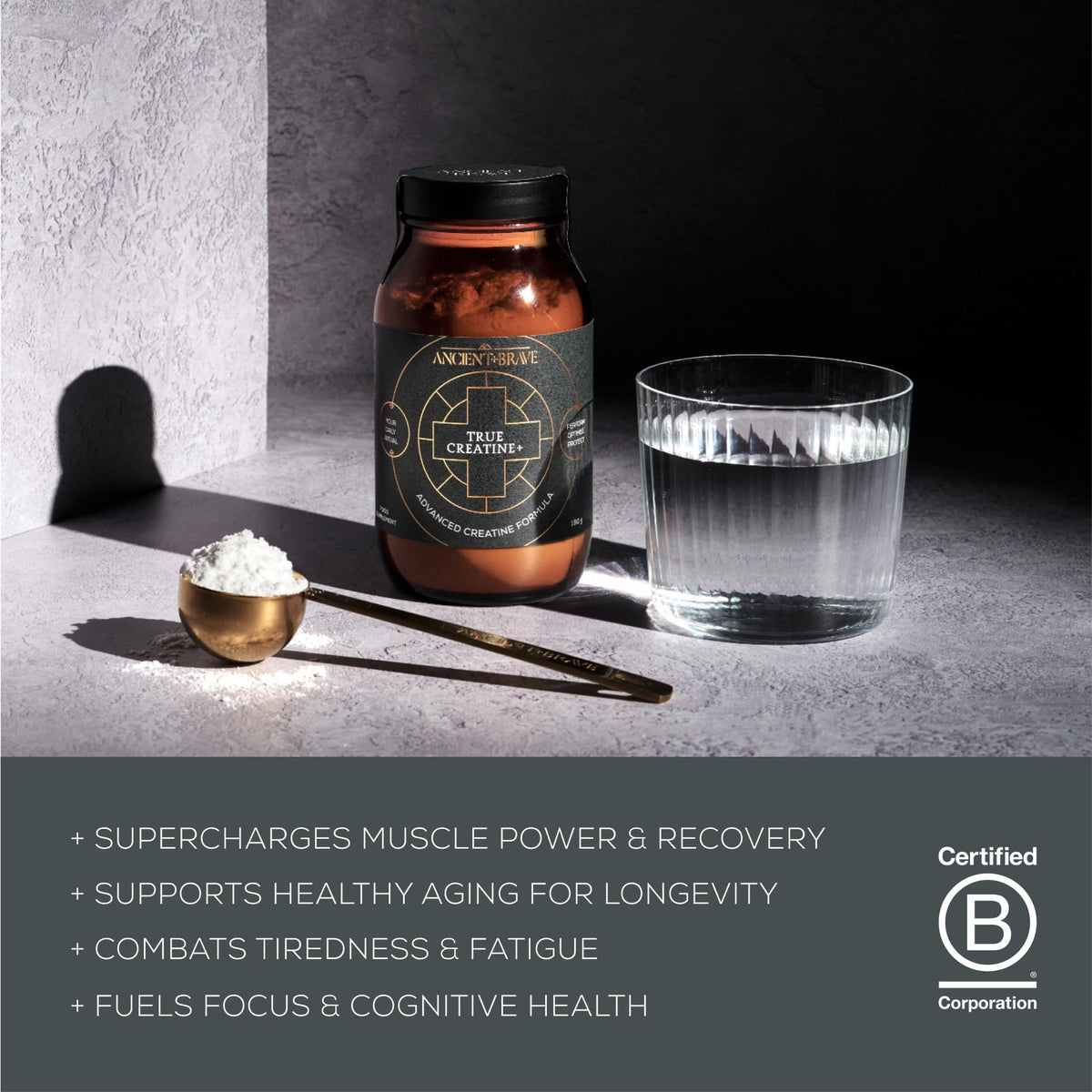 Ancient + Brave - Creatine+ 90g x15 Sachets - Premium Creatine Monohydrate Powder - 100% Micronized Creatine for Women - High Performance, Strength Building - Muscle Recovery, Cognition, Wellness