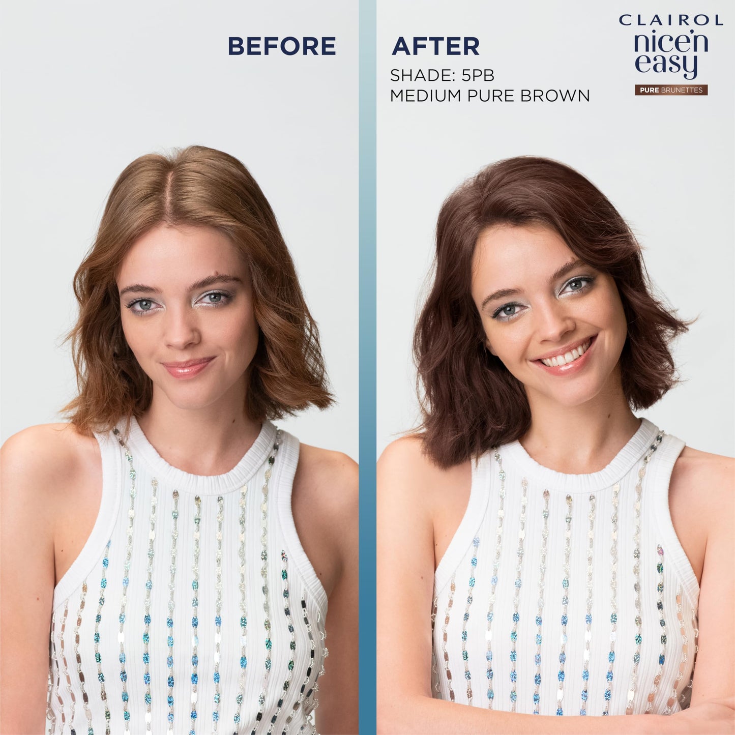 Clairol Nice n’ Easy Pure Brunettes Hair Colour | Pure and Rich Brown Tones | Smooth, Natural Hair Colour | With Pre-Colour Serum | 100% Grey Coverage | 5BB Medium Blush Brown| Permanent Hair Dye