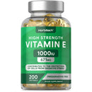 Vitamin E Capsules 1000iu | 200 Count | Protection of Cells from Oxidative Stress | Preservative Free | by Horbaach