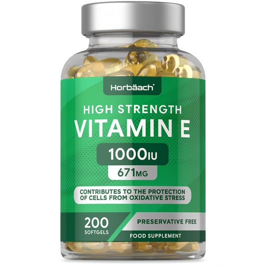 Vitamin E Capsules 1000iu | 200 Count | Protection of Cells from Oxidative Stress | Preservative Free | by Horbaach