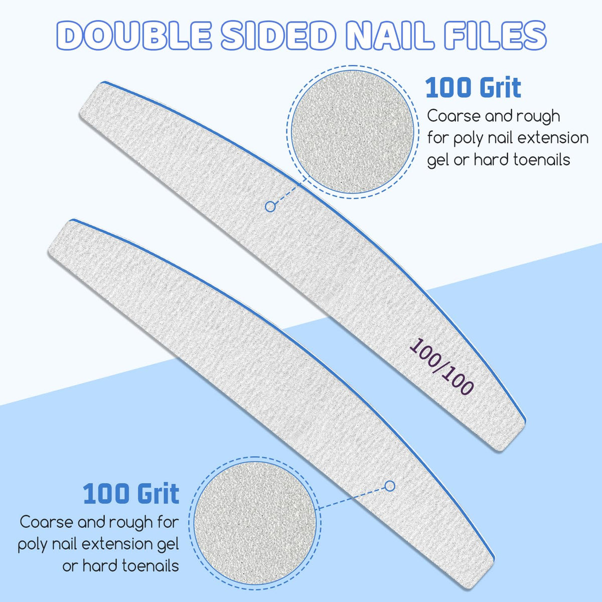 Selistamm 12 PCS Double Sided Emery Board Nail Files, 100/100 Grit for Acrylic & Natural Nails, Washable & Reusable