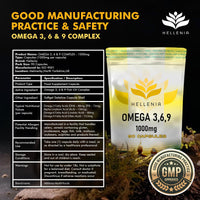 Omega 3 6 9 Capsules High Strength | 1000mg - 90 Softgel Capsules | Supports Maintenance of Normal Blood Cholesterol | Omega 369 with EPA, DHA & ALA from Fish Oil - Made for Hellenia