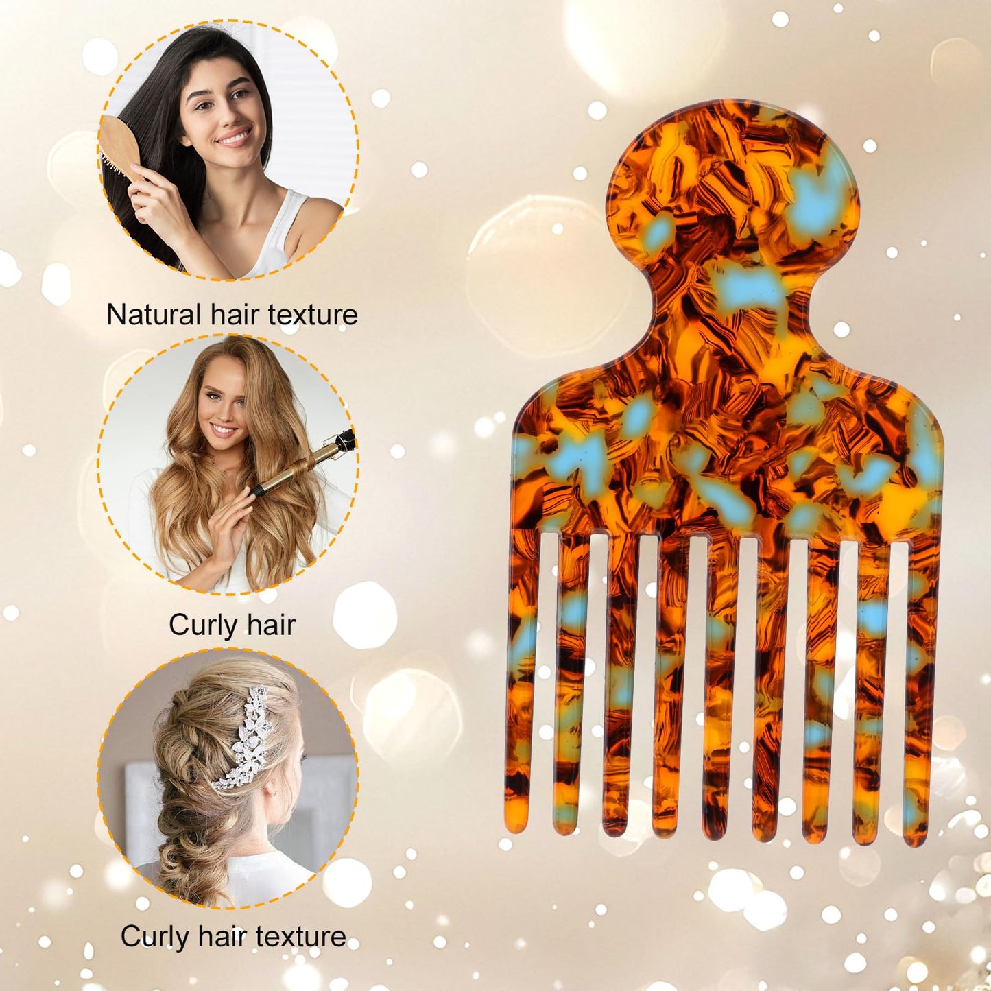 lasuroa Hair Pick Comb, 4.72 Inch Curly Hair Picks Long Wide Tooth Comb for Curls Afro Smooth Sturdy Detangling Lift Combs Styling Tools for Women Men Barber Supplies (Brown)