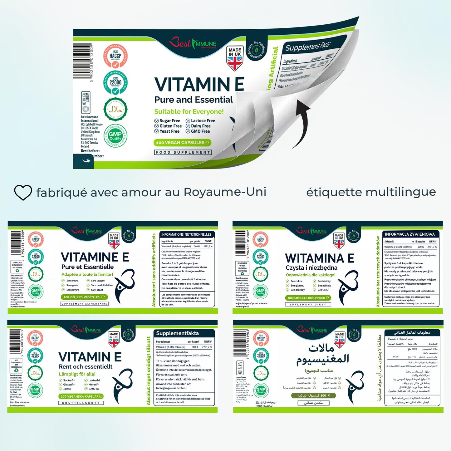 Best Immune International Best Immune, 100% Vitamin E 500iu Improved Formula 100 Vegan Capsules Highest bioavailability
