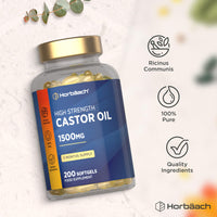 Horbäach Castor Oil Capsules 1500mg | 200 Softgel Capsules | Digestive Health | Rich in Omega 6 & 9 | Pure Castor Oil Supplement | By Horbaach
