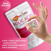 Red Label Health Folic Acid Pregnancy Tablets 400 mcg, 365 Vitamin B9 Tablets (1 Year Supply) High Strength Folate Fertility Supplement for Women, Vegan, Vegetarian, Made in The UK