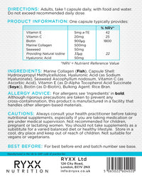 Collagen Complex + | Collagen Supplements for Women & Men | Contains Marine Collagen, Hyaluronic Acid, Seaweed, Biotin, Vitamin C & Vitamin E | 60 Capsules | Made in The UK by RYXX