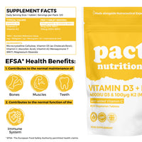 Vitamin D3 4000IU & Vitamin K2 MK7 100μg with Vitamin C - Vitamin D3 K2 High Strength VIT D Supplement - 120 Vegetarian Tablets - Easy to Swallow, High Strength One Per Day Formula - Pact Nutrition