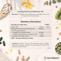 Horbäach Evening Primrose and Starflower Oil Capsules 1000mg | with Vitamin B6 | 60 Softgels | Rich Source of Omega 6 GLA & 9 Oleic Fatty Acids | by Horbaach