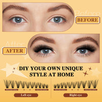 QUEWEL 3D Lash Clusters Kit, 240 PCS Cat Eye Eyelash Clusters 80D+100D Wispy Cluster Eyelash Extensions, Easy to Use Left&Right Lash Extension Kit Reusable Waterproof for DIY at Home (3D 80D+100D-KIT)