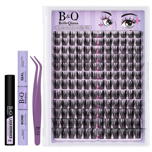B&Q Cluster Lashes Kit Manga Lashes Cosplay Eyelashes Individual Kit 144pcs Spiky Lash Clusters C Curl 8-18mix Lash Clusters Soft & Comfortable Individual Eyelashes Bond Seal Remover（Side Spike）
