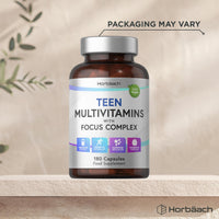 Horbäach Multivitamin Tablets for Teenagers with Focus Complex | 180 Capsules | High Strength Complex with Vitamin B6, B5, Magnesium, Iron and Zinc | Vegan Supplement for Teens 13+ | By Horbaach