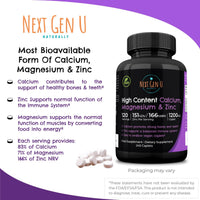 NGU Next Gen U Calcium Magnesium Zinc - Essential Mineral Supplement - 240 Vegan Caplets - for Immune Support and Bone Strength - for Adults Women and Men - by NextGenU