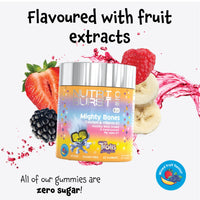 Nutriburst Kids Mighty Bones - Vitamin D3 + Calcium Chewable Vitamin - Healthy Bone Growth & Development - Vitamin D3 (25µg) + Calcium (240mg) - Vegan + Sugar Free - Strawberry Flavour - 30 Gummies