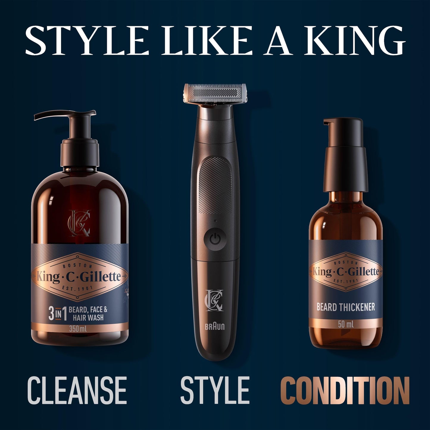 King C. Gillette Men's Beard Thickener, Fuller & Thicker Beard In 14 Days, Infused With King C. Signature Scent, With Notes Of Sandalwood, Cedar, Bergamot, Cardamon Seeds And Mandarin 50ml