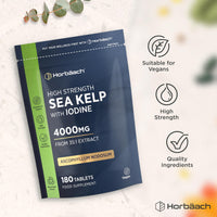 Horbäach Sea Kelp Tablets 4000mg | Natural Source of Iodine | 3 Months Supply | High Strength Kelp Extract | 180 Vegan Tablets | by Horbaach
