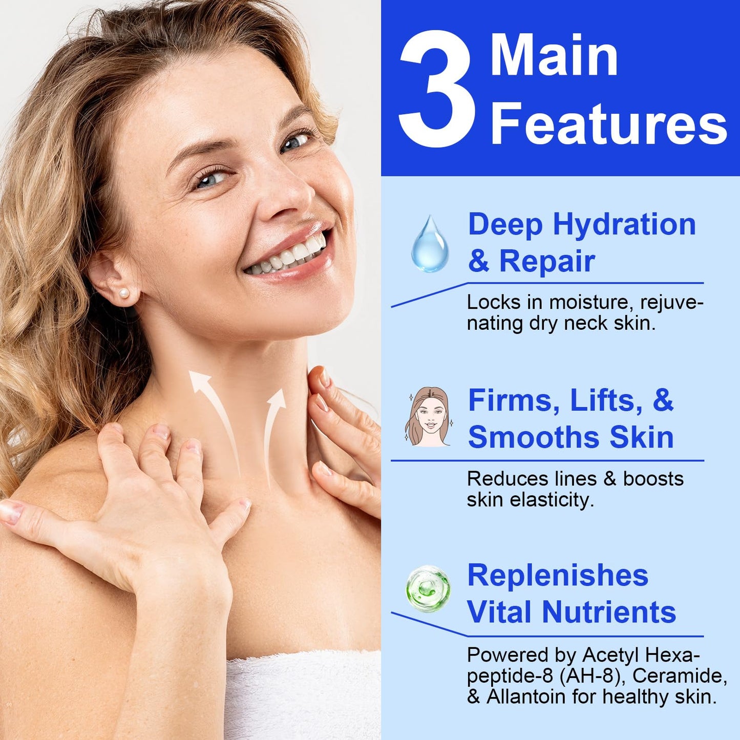 Ah8 Neck Firming Cream, Neck Firming Creams Contain Hexapeptide,With Double Roller Massage,Reduce Wrinkles Fine Lines And Double Chin,Firm And Lift Sagging Skin