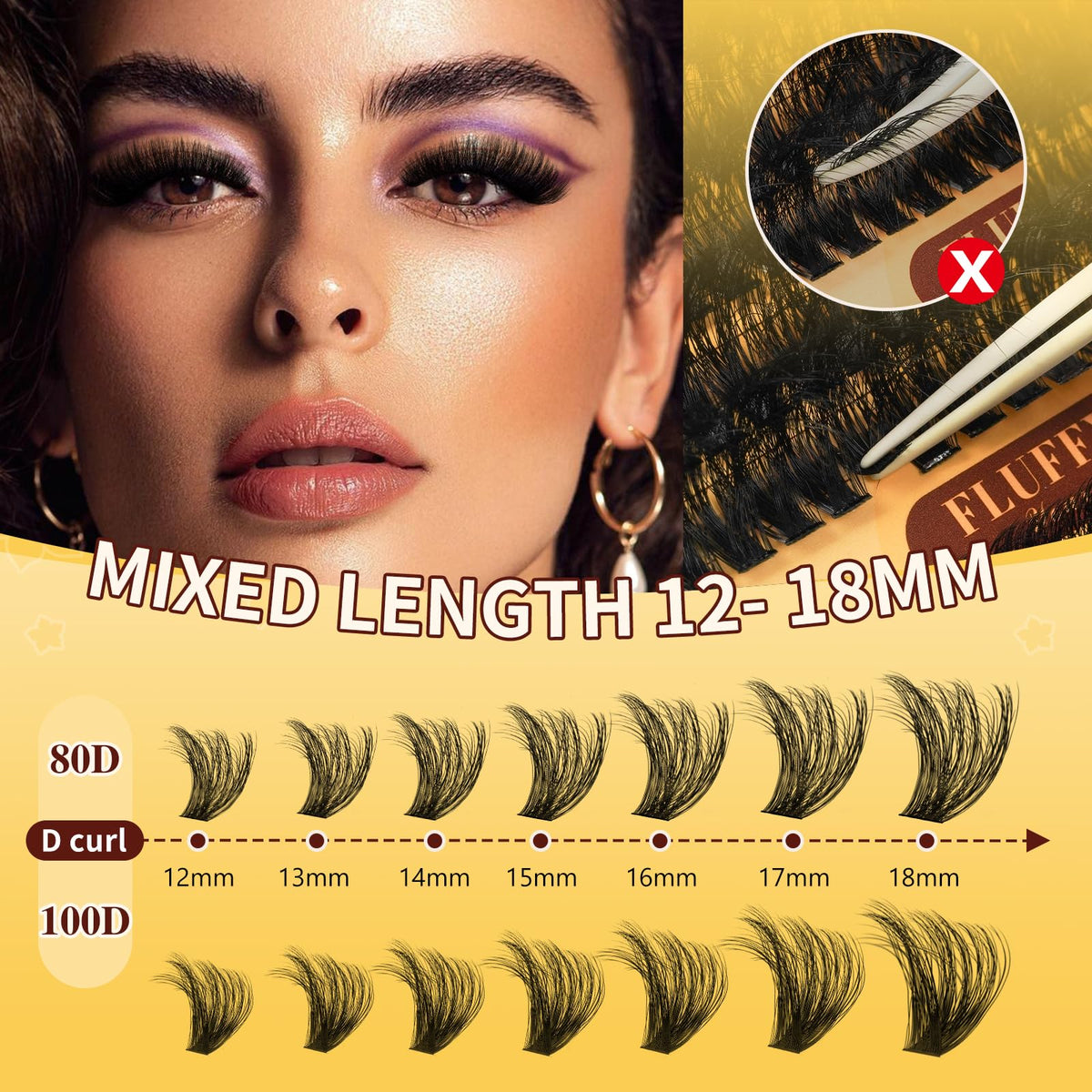 QUEWEL DIY Lash Extension Kit 320Pcs 80D+100D Fluffy Cluster-Lashes Mix 12-18mm Thick Eyelash-Clusters Bond and Seal Lash Kit and Lash Tweezers Easy DIY at Home(80D+100D Fluffy Kit)