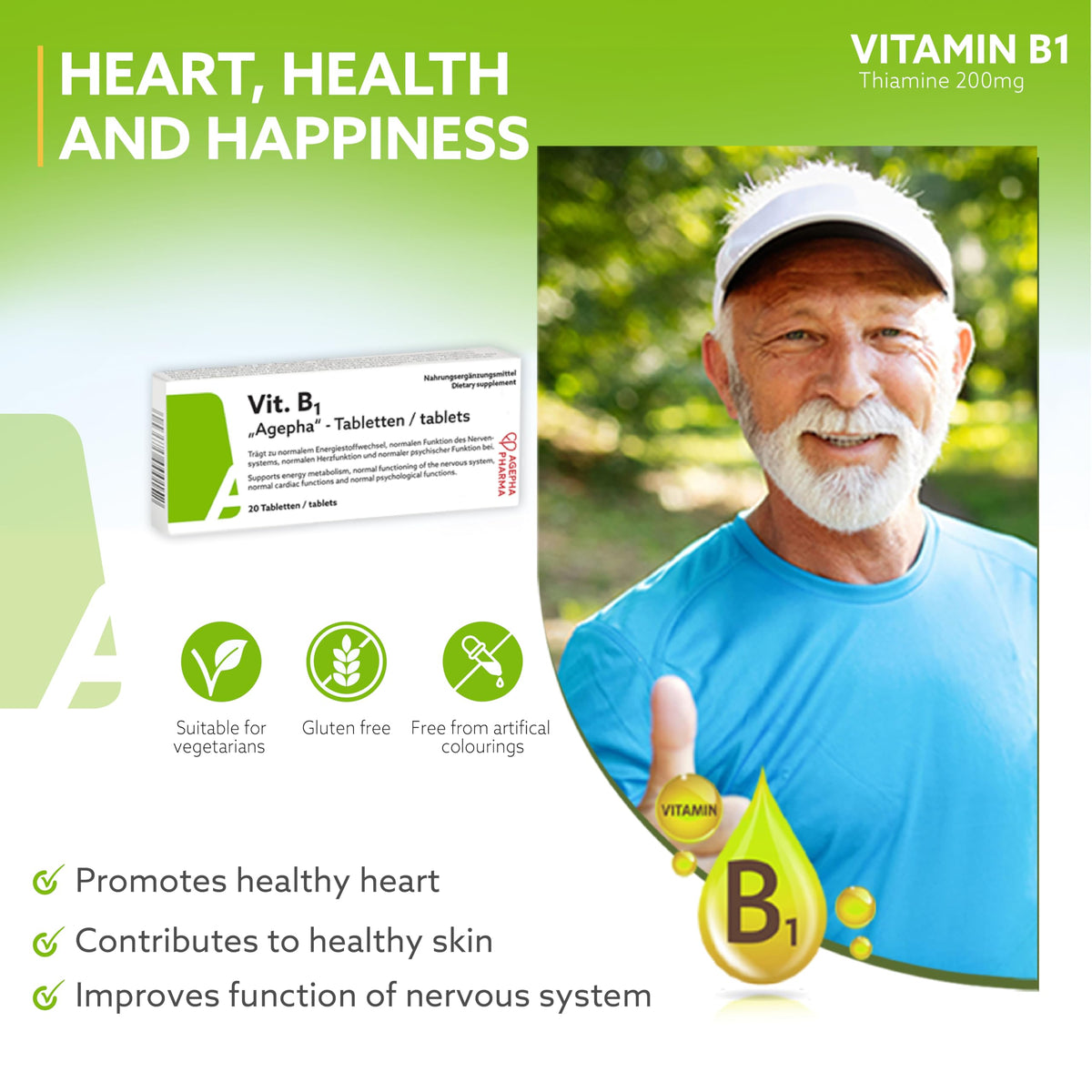 AGEPHA Vitamin B1 Tablets | High Dose Thiamine Tablets | EU Quality | Free of Additives | Relief for Nerve Pain, Nervous Disorders, Memory and Concentration Problems | Supports Energy Metabolism & Immunity