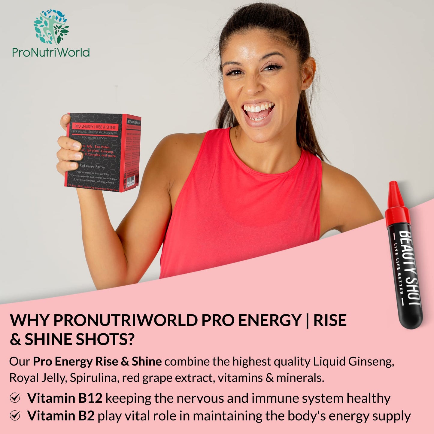 ProNutriWorld Energy Supplement for Memory and Focus with Royal Jelly Oral Liquid Ginseng, Guarana Extract, Taurine and Rhodiola for Tiredness, Fatigue and Immune Support (20 Servings)