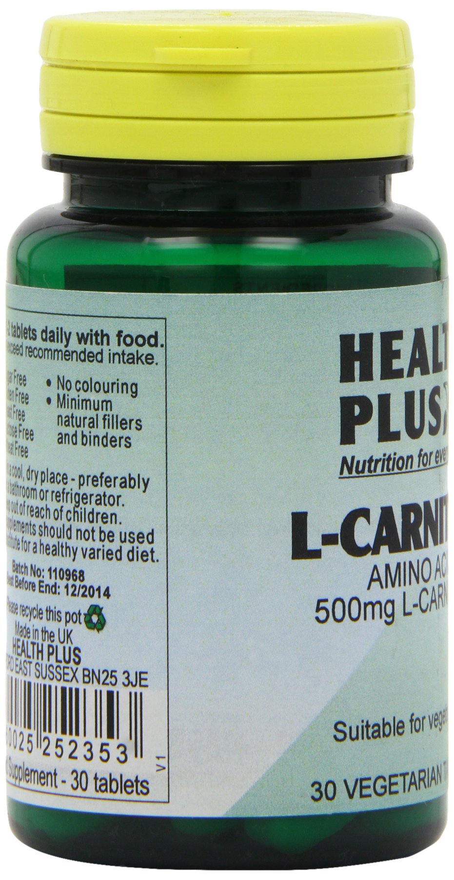 Health Plus L-Carnitine 500mg Energy and Weight Control Supplement - 30 Tablets