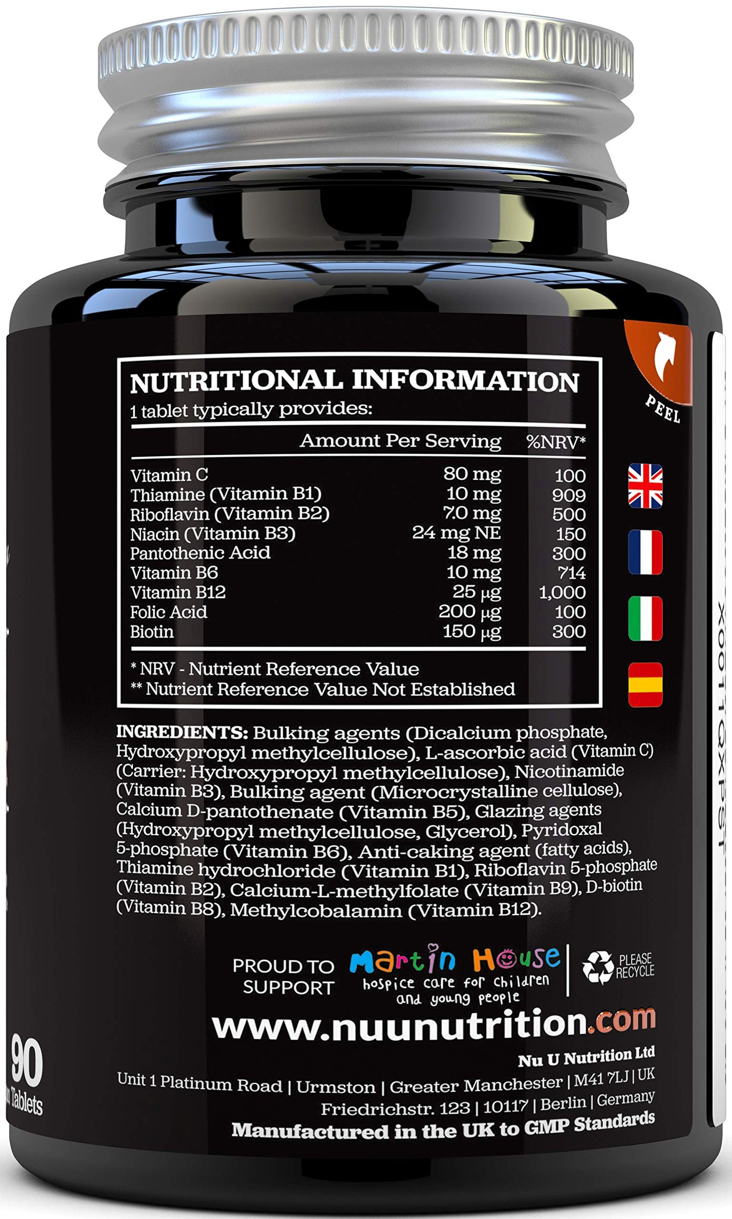 Nu U Nutrition Vitamin B Complex - 8 High Strength B Vitamins & Vitamin C - Vitamins B1, B2, B3, B5, B6, B8, B9 & B12, 90 Timed Release Tablets, 3 Month Supply, Vegan & Vegetarian VIT B Complex