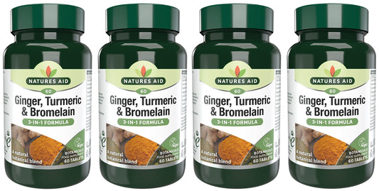 Natures Aid Ginger, Turmeric & Bromelain 60 Tabs (Pack of 4)
