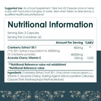 Earth BOTANIC Organic Cranberry Capsules High Strength | 120 Concentrated Pills Cranberry Extract Complex with Vitamin C Supplements