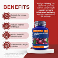 Zipvit Triple Strength Cranberry 60,000mg, High Strength Cranberry Extract with Vitamin C, 90 Vegan Capsules for Immune Support, 1 Month Supply, Supplement for Men & Women