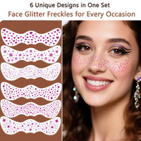 AmiCera Glitter Freckles Face Tattoo, 6 Pcs Face Glitter Freckles Gold for Kids Women, Fake Sparkle Temporary Tattoos Stickers for Girls and Adults Festival Makeup Accessories Face Decor, Maroon
