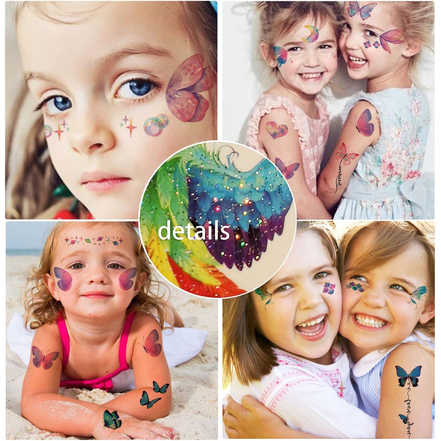 Rosymormor 18 Sheets Glitter Temporary Tattoos for Women Girls, Wings Butterfly Flowers Face Body Shiny Waterproof Stickers Fake Tattoos for Gifts Birthday Party Favors Festival Makeup Halloween