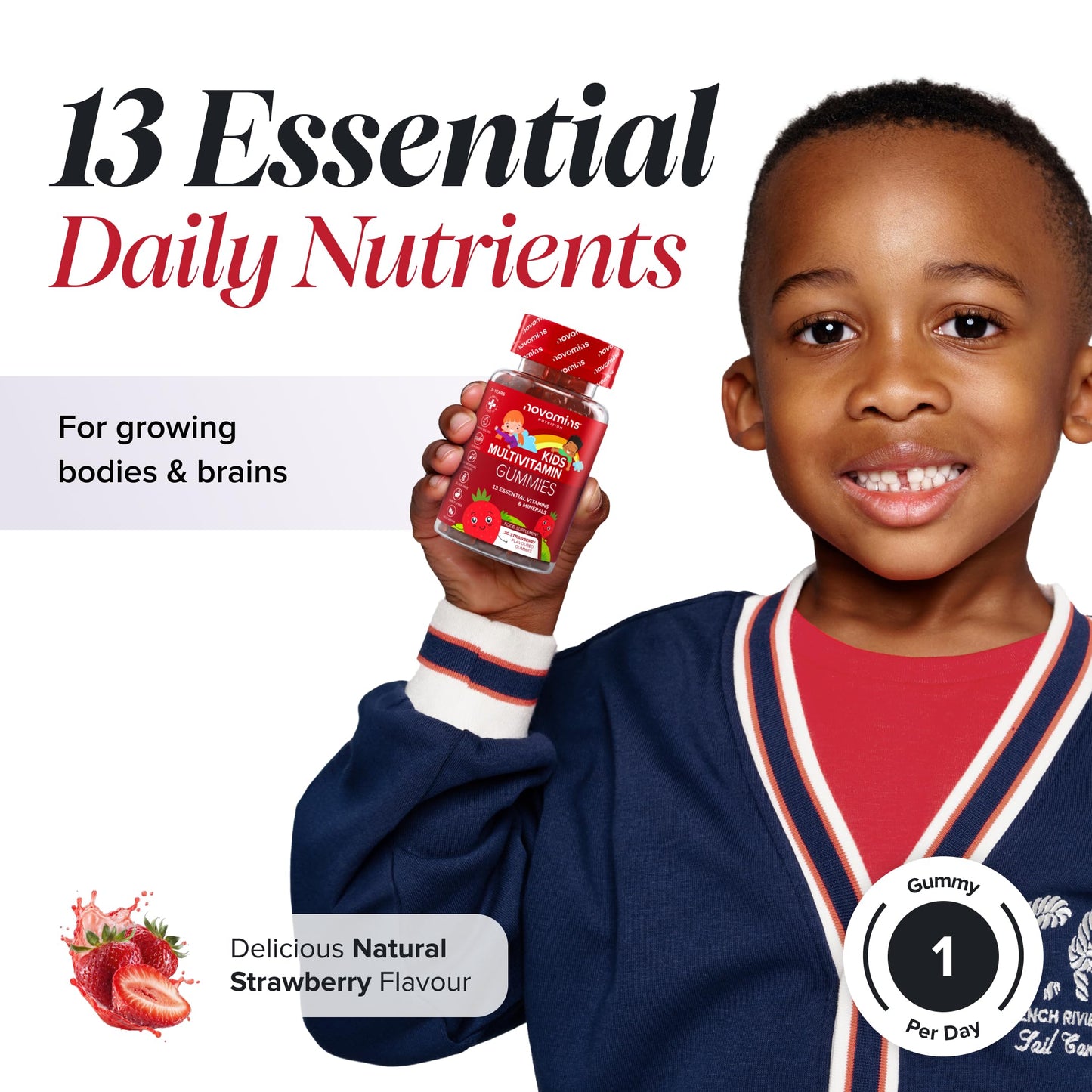 novomins Kids Multivitamin Gummies - 13 Essential Kids Vitamins – 1 Month Supply - Chewable Multivitamins Gummies 3-12 and Older - Childrens Vitamins - Novomins
