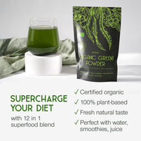SuperSelf Organic Super Greens Powder - Daily Superfood Green Powder with Matcha, Spirulina, Wheatgrass, Chlorella, Acai - 40 Servings - 12 Supergreens High in Vitamins, Protein, Fibre - No Additives