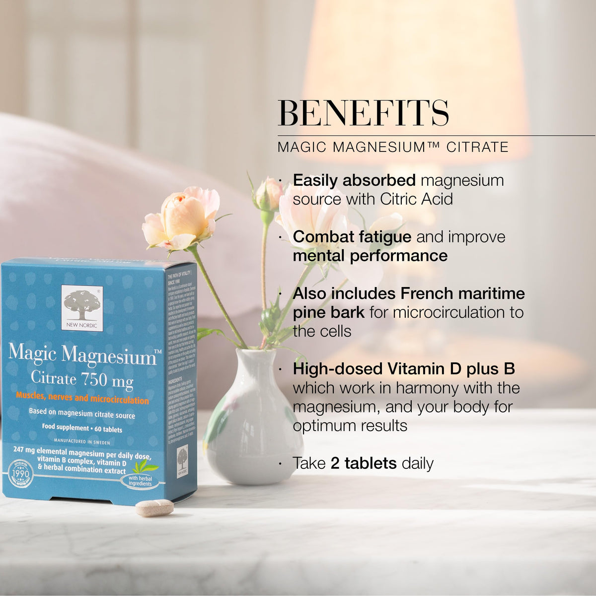 New Nordic Ltd New Nordic Magnesium Citrate 750mg Energy & Muscle Function B Vitamins 60ct