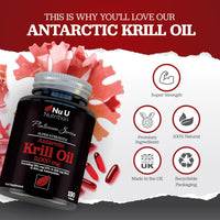 Antarctic Krill Oil Super Strength 2000mg - 150 Softgels Capsules - with Astaxanthin & Phospholipids - Omega 3 Fish Oil Alternative - Source of EPA & DHA - Made in the UK - Nu U Nutrition