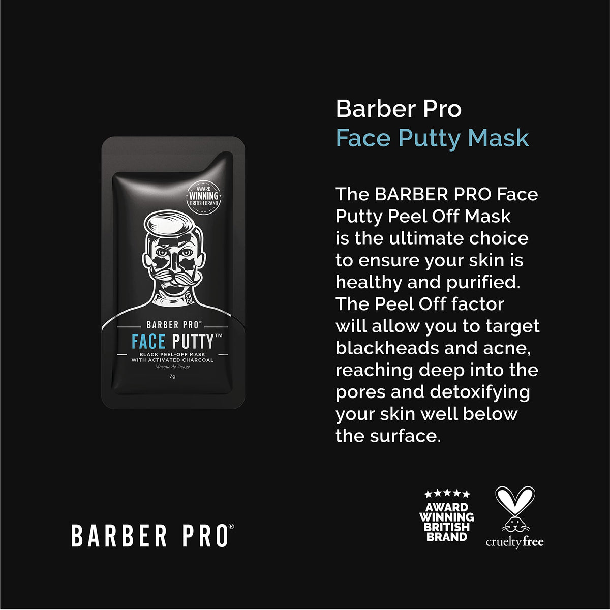 BeautyPro BARBER PRO Skin Revival Mens Pamper Kit 4-in-1 Under Eye Mask Peel Off Putty & 2 Face Masks Rejuvinate Hydrate Soothe Tired Eyes Cleanse Pores Multi Award Winning Brand