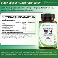 NUTRINATION Tudca Supplement 1600mg | 99.2% Pure 1400mg TUDCA, 100mg Artichoke Extract & 100mg NAC | 60 High Potency Capsules | Tauroursodeoxycholic Acid - Bile Salt for Liver Support & Digestion | Lab Tested