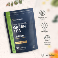 Horbäach Green Tea Capsules 12,480mg | High Strength Green Tea Extract | Contains Polyphenols | 120 Powder Capsules | Vegan | by Horbaach