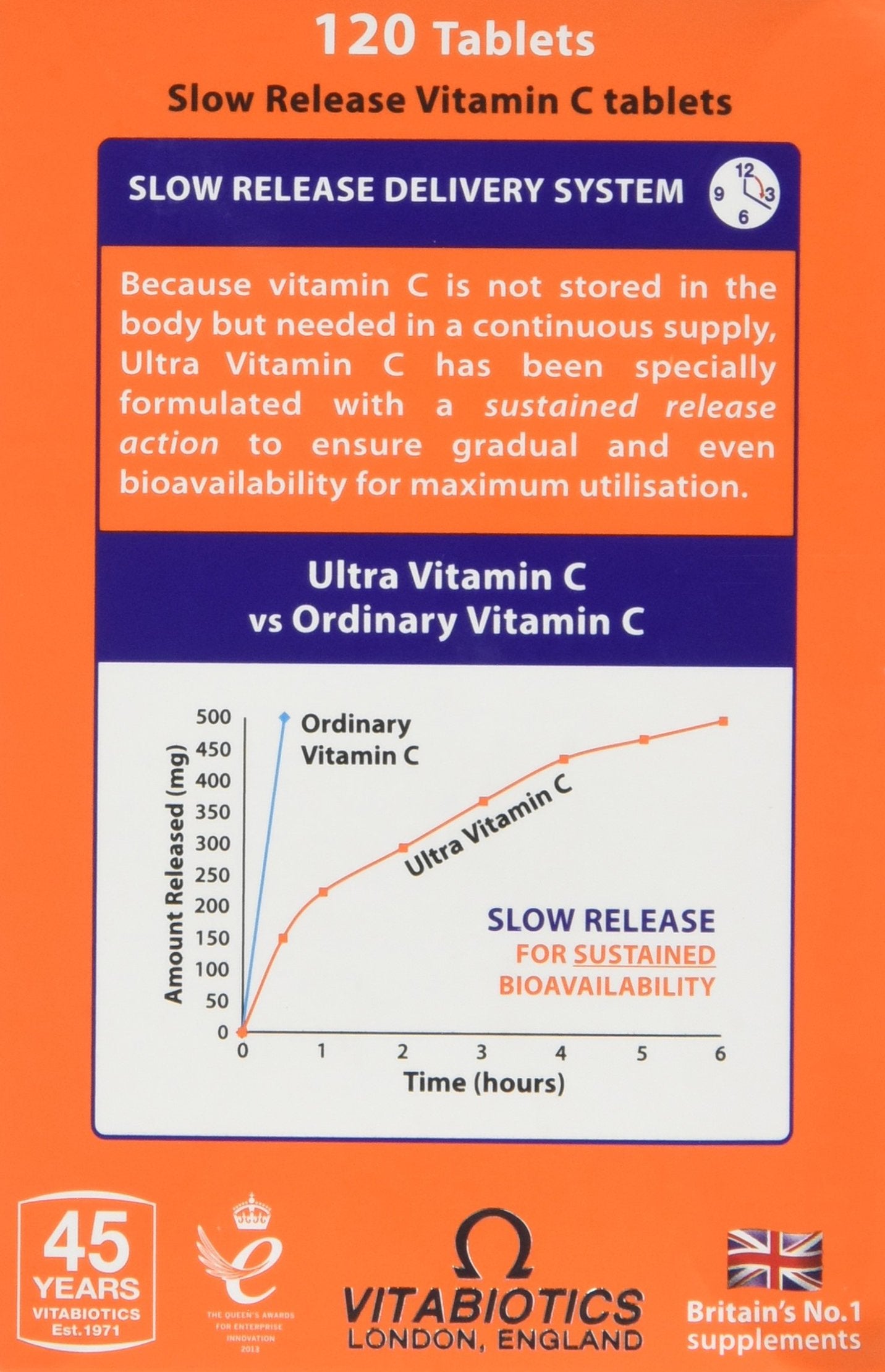 Vitabiotics Ultra Vitamin C Tablets (Ascorbic Acid) Sustained Release with Bioflavonoids - 120 Tablets
